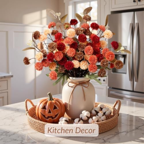 Alupssuc 16 PCS Silk Mums Artificial Fall Flowers with Eucalyptus for Vase