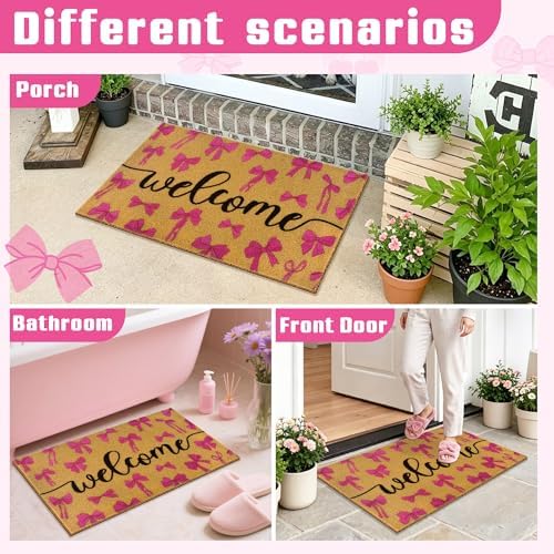Bow Coir Doormat Welcome Front Door Mat Pink Cute Bathroom Outdoor Rug Bows