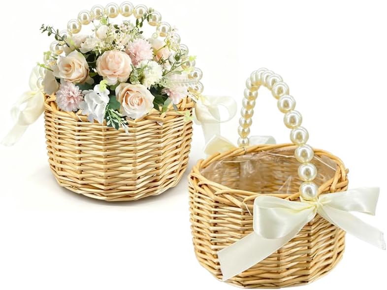 Wicker Rattan Flower Girl Basket / Natural One Piece