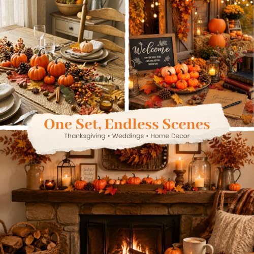 HANSGO 50 PCS Artificial Pumpkins with Pinecones Acorns and Maple Leaves