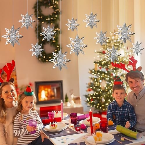 Hanging Snowflakes from Ceiling, Silver Christmas Ornaments