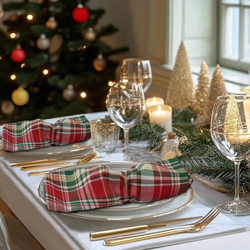 COTTON CRAFT Christmas Tartan Plaid Cloth Napkins - 12 Pack 100% Cotton