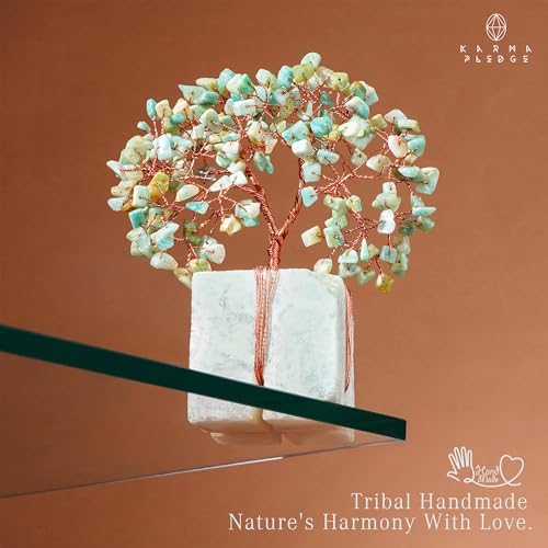 KARMAPLEDGE Chakra Tree of Life for Unique Gifts for Mom, Dad, Home and Office Decor, Handmade Amazonite Healing