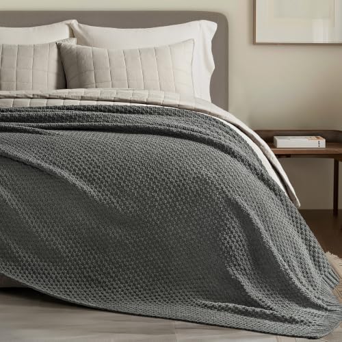 EVERGRACEHOME Chunky Chenille Knit Throw Blanket, 108x92, Charcoal Gray