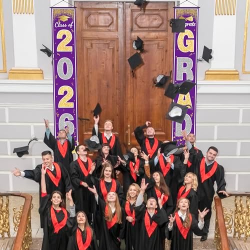 OHOME Graduation Decorations 2026 2027 - Purple Gold Congrats Grad Porch Banner for Graduation Party Decorations - Class of 2026 - Party Favors Supplies Backdrop Yard Signs Decor (Purple)