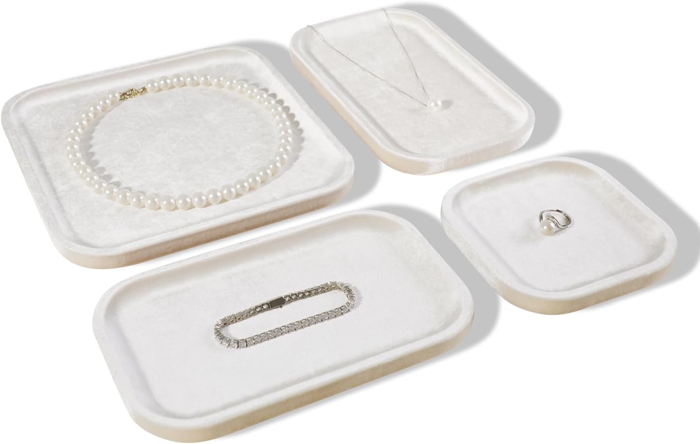 Resilient Velvet Jewelry Display Tray for Ring Earrings Bracelet Necklace / Light Beige / 7.9 x 4.7