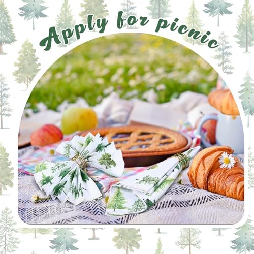 Maxdot 12 Pcs Christmas Cloth Napkins 19 x 19 Inch Happy Xmas Party Decoration Dinner Washable Fabric Napkins Gifts(Christmas Trees)