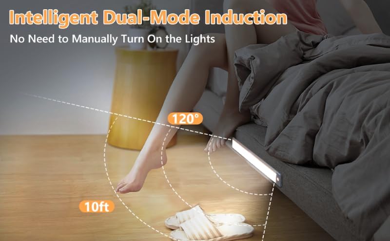 2 Pack 54LED Under Cabinet Lights, 12.5 Inch Bright Wireless Motion Sensor Light 7000K with 2200mAh USB-C Rechargeable