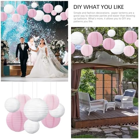 18Pcs Pink Light Pink White Paper Lanterns for Parties, 6” 8” 10” 12” Chinese Asian Hanging Round Paper Lanterns for Birthday Wedding Halloween Christmas Home Decor Party Decor