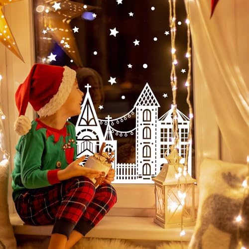 72" Christmas Window Clings Winter Street Scene Glass Door Decor