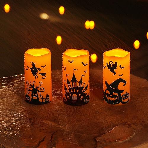 Homemory Halloween Waterproof Flameless LED Pillar Candle with Timer Remote