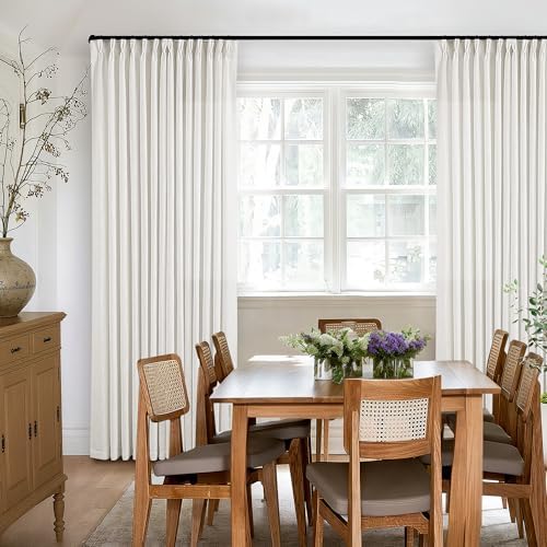 TWODRAPES Beige White 120 Inch Curtains High Ceiling Tall Curtains 2 Panels
