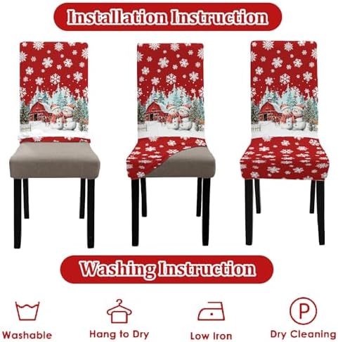 Christmas Chair Covers Set of 4 Snowman Red Truck Dining Chair Seat Cover Stretch Removable Xmas Chair Slipcover Protector for Xmas Dining Room Kitchen Home Decor