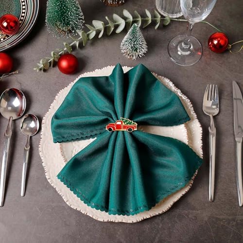 Christmas Car and Tree Napkin Rings Set of 6, Xmas Festive Holiday Red and Green Napkin Rings Holder for Christmas,Thanksgiving,Dinner Party Table Decoration