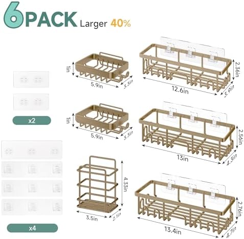 Veken Shower Caddy 6-Pack, No Drilling & Rustproof, Waterproof Adhesive Shelves Rack with Soap Holder, Large Capacity