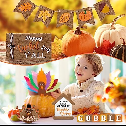14 Pcs Fall Tiered Tray Decor Set, Thanksgiving Wooden Table Sign