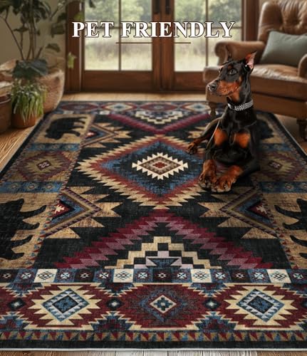 YIHOUSE Washable Western Cabin Area Rugs 4x6 Brown