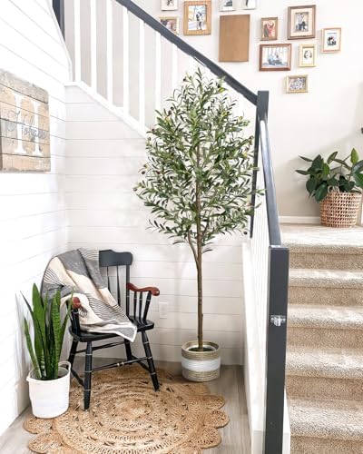 6FT Artificial Olive Tree Indoor Tall Faux with Planter&Basket