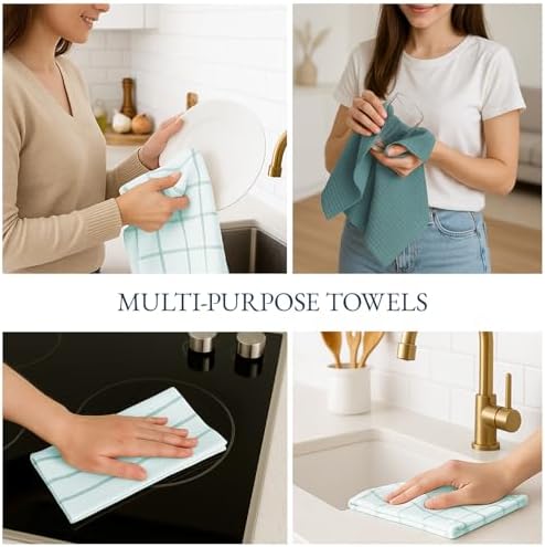 LANE LINEN Tea Towels for Kitchen 100% Cotton Tightly Woven 6 Pack - Aqua