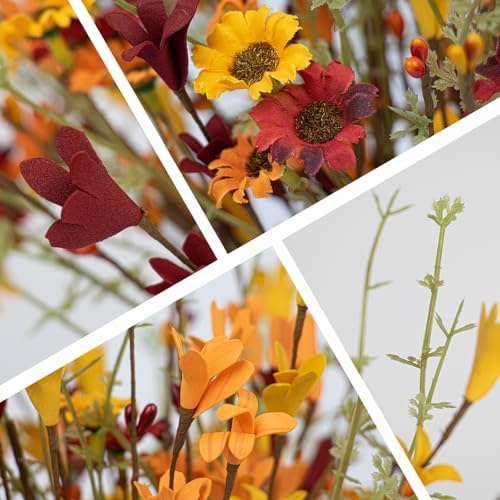 JINGHONG Artificial Fall Flowers 12 Pack Floral Picks 17" Tall Forsythia Stems with Berries for Autumn Flower Arrangements Centerpieces Indoor Outdoor Decorations