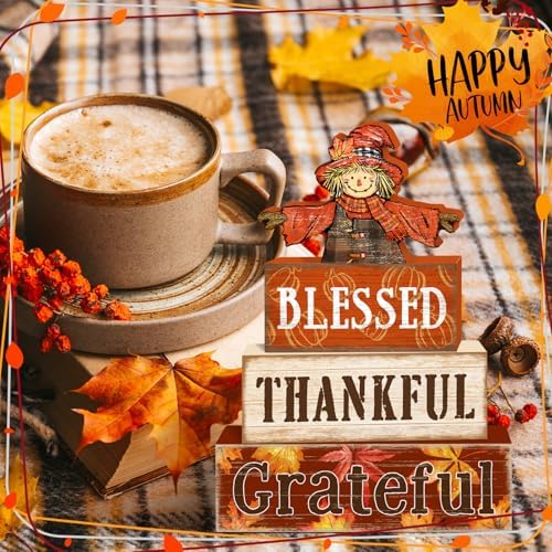Britimes Fall Scarecrow Tiered Tray Decor Set, 4 Pack, Wooden Table Sign