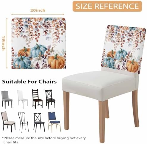 Fall Chair Covers Set of 4 Autumn Eucalyptus Leaf Chair Slipcover Protector Removable Stretch Chair Covers Maple Leaves Harvest Pumpkin Thanksgiving Chair Back Covers for Dining Chairs Kitchen Party