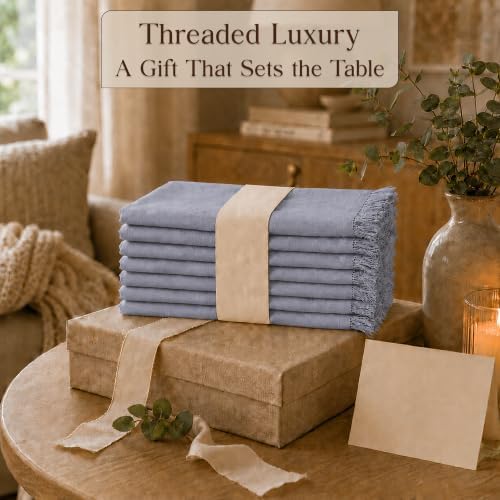 CLOUDLOOM 100% Cotton Fringe Cloth Napkins, Dark Grey, Set of 6, 20"x20"