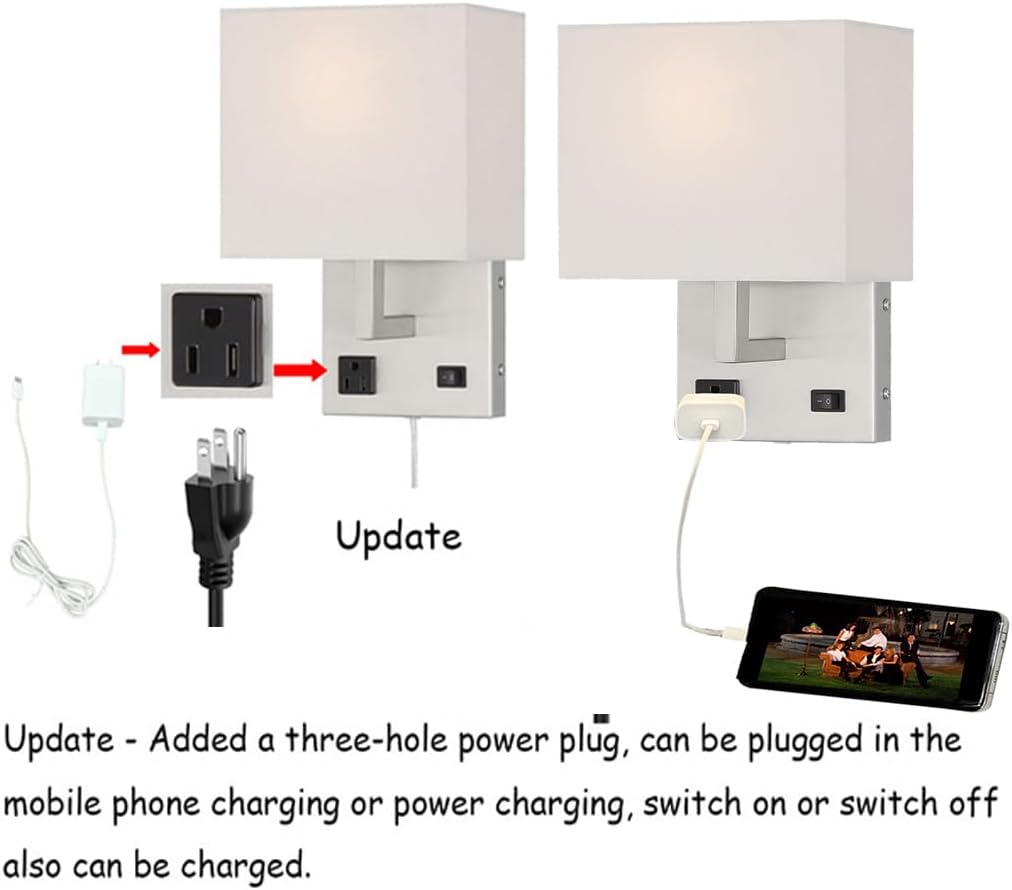 HomeFocus - Bedside Wall Light with Outlet,Wall Lamp,Wall Sconces,Wall Lamp for Bedroom,Living Room,Wall Light for Home