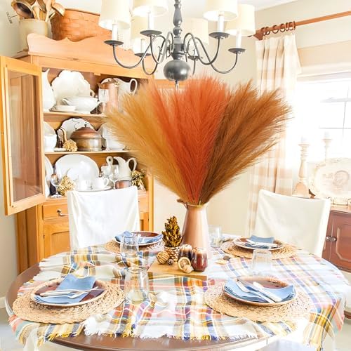 Agusbagli 30PCS Orange Pampas Grass, 21.6in Fluffy Faux Pompas Grass Stems