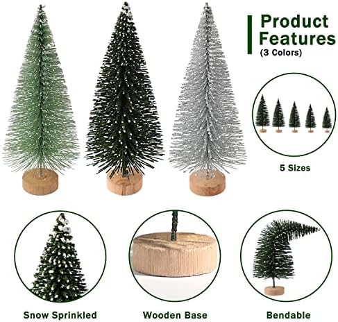30pcs Mini Christmas Trees Artificial Christmas Tree Bottle Brush Trees with Wooden Base for Christmas Decor Party Home Table Craft Decorations (Silver,Green)