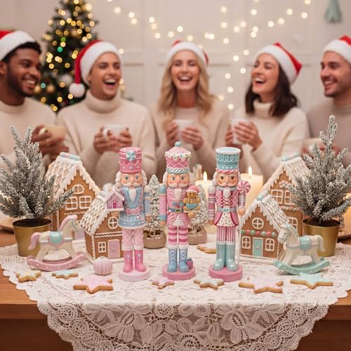 Simgoing 3 Pcs Pastel Christmas Nutcracker Gingerbread Resin Nutcrackers