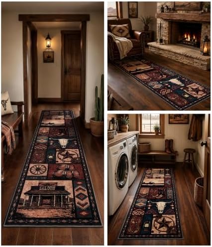 YIHOUSE Washable Western Cowboy Hallway Runner Rug 2x8