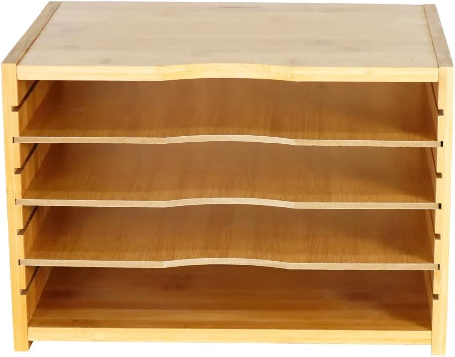 WKWKER File Organizer with 3 Adjustable Shelves Bamboo Document Letter Tray Paper File Sorter for Desktop Office Home
