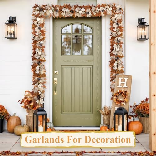 6 FT Lighted Fall Garland with Lights Pumpkins Automatic ON/Off