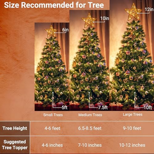 ODEETRONIC 10" Rustic Christmas Star Tree Topper, Rattan Natural Hollow