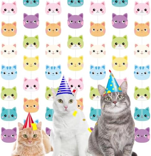 Xinnun 8 Pcs Dollhouse Party Decorations Cat Party Garland Birthday