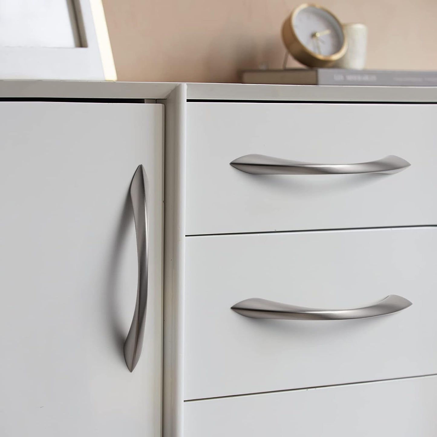 Cabinet Pulls Arch Twisted Handles Drawer / Brushed Nickel / 5 Inch Hole Centers / Silver / 5 Inch