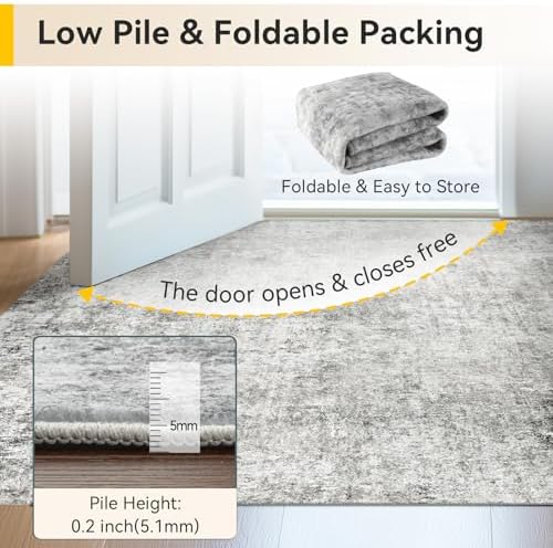 RELEANY Washable 5'x8' Abstract Area Rug for Living Room Gray White