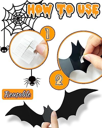 28 Pcs 3D Halloween Decorations Bats Decor,5 Sizes Bats Wall Decor Indoor