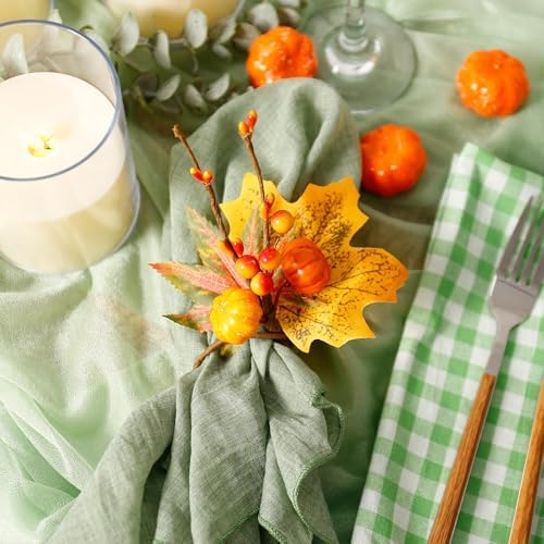 Maple Leaf Napkin Rings Set of 12, Thanksgiving Fall Pumpkin Napkin Holder Rustic Napkin Rings for Thanksgiving Party Banquet Kitchen Table Celebration