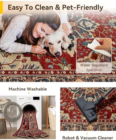 RELEANY Washable Area Rug, Large 9'x12', Red/Blue