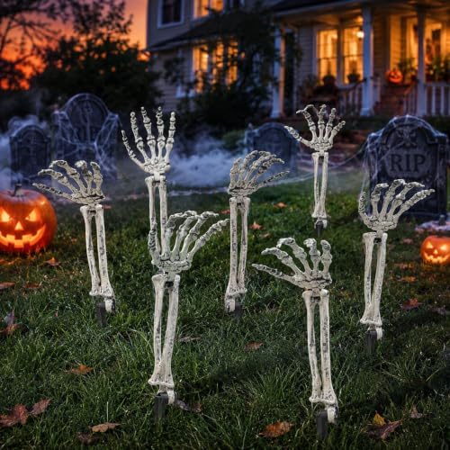 DIYDEC 6PCS Halloween Skeleton Arm Gray Hands Stakes for Outoor Decor