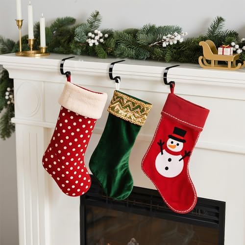 TAROSE Stocking Holders for Mantle, Christmas Stocking Holder Set of 4, Mantle Stocking Hanger Fireplace Hooks for Christmas Party Decoration Supplies(Black)
