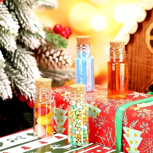 Bokon 100 Packs 10ml Mini Plastic Bottles with Corks Eye Screws Funnels