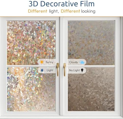rabbitgoo Rainbow Window Privacy Film, Stained Cling, Brown, 35.4" x 118.1"