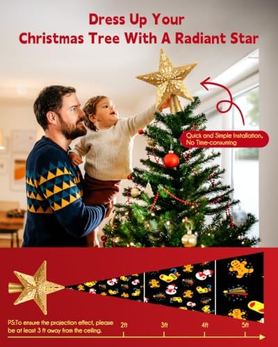 Christmas Star Tree Topper Lighted with 6 Rotating Projection Patterns
