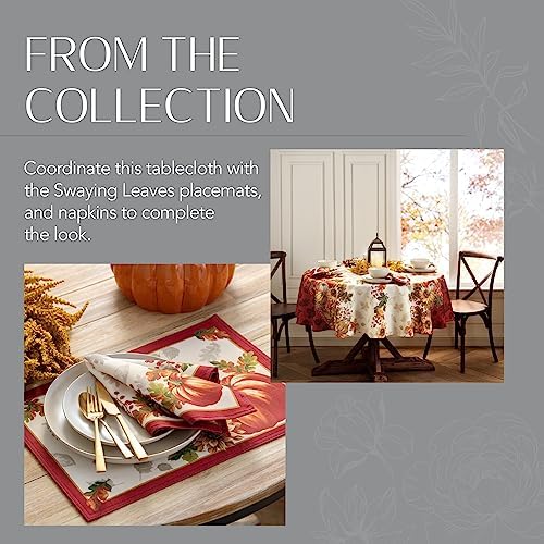 Elrene Home Fashions Square Polyester Swaying Leaves Bordered Fall, Seasonal and Holiday Tablecloth, 52"x52", Multi
