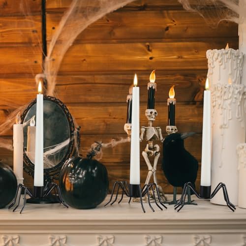Mumufy 3 Pack Black Spider Taper Metal Candle Holders Halloween Candlestick Holders Spider Candle Stick Holder Fits 3/4 Inch Candles for Halloween Dining Table Home Spooky Party Decor