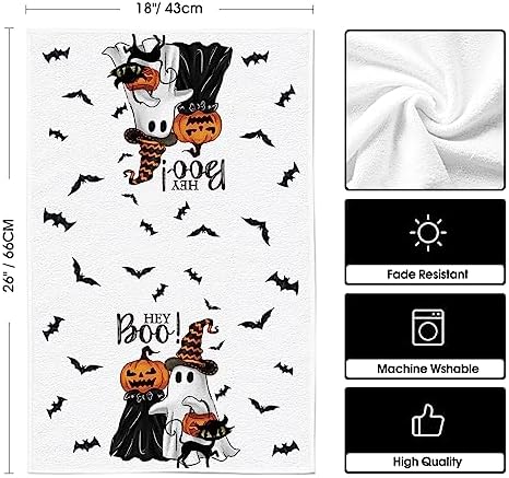 Artoid Mode Ghost Cat Halloween Kitchen Towels Set of 2 18x26 Inch