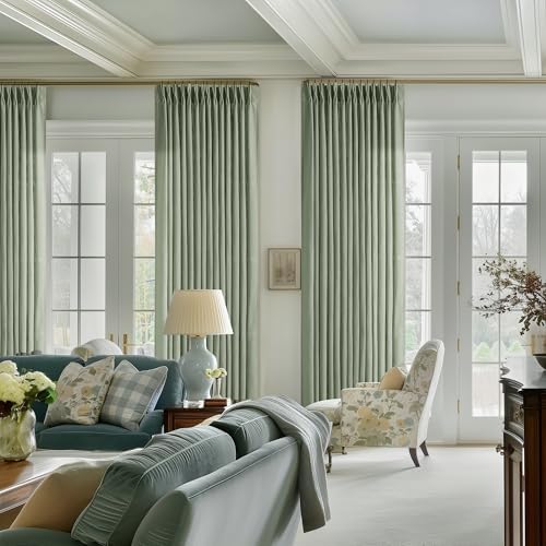 Sage Green Pinch Pleat Linen Semi Sheer Curtains 90 Inches Long 2 Panels